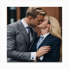 Business Couple Kissing Canvas Print