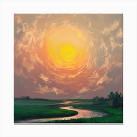 Sunset Over A River Canvas Print