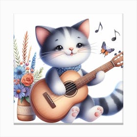 A cat playing a guitar 4 Canvas Print