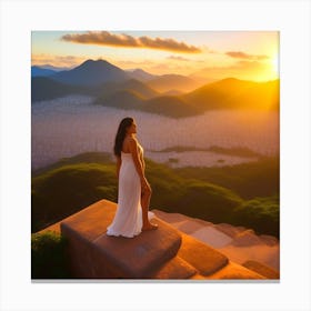 Sunset Woman In White Dress 1 Canvas Print