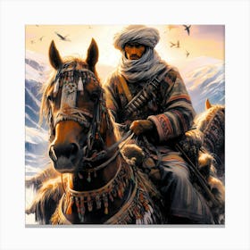 Young Moroccan Rider On His Horse By Atlas Mountains Color Drawing Canvas Print