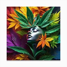 Abstract Of A Woman With Marijuana Leaves Canvas Print