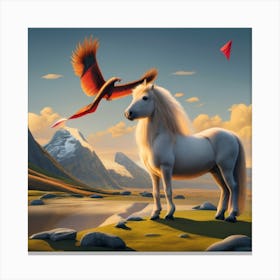 White Horse And Bird Canvas Print