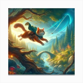 Cat Flying In The Forest 1 Canvas Print