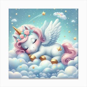 Unicorn Sleeping On Clouds Canvas Print