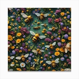 Bees Colony Flowers Canvas Print