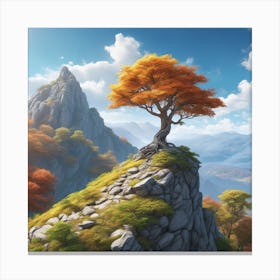 Tree On A Rock Canvas Print