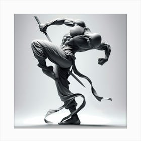 Strong Martial Art Sword Fighter In Pose Creative Monochrome Illustration Canvas Print