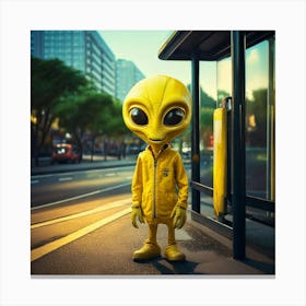 Firefly Friendly Yellow Alien Waiting At A Bus Stop 20356 (2) Canvas Print