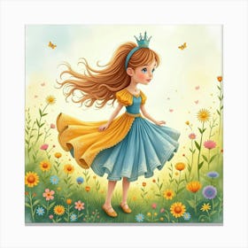 Enchanting Princess In A Watercolor Vibrant Meadow 1 Canvas Print