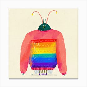 Happy Bug In A Cosy Rainbow Sweater Canvas Print
