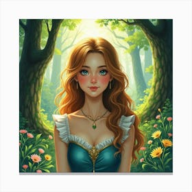 Watercolor Portrait Of A Young Queen In A Lush, Enchanted Forest Canvas Print