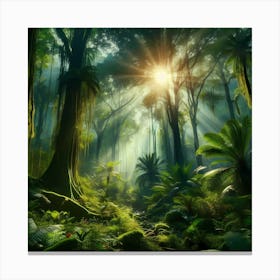 Lush Rainforest in The Morning With Sunlight Canvas Print