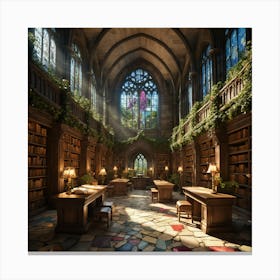 Ancient Library Hidden In A Forest Canvas Print