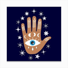 The Hamsa Hand with Evil Eye and Moon Phases Canvas Print