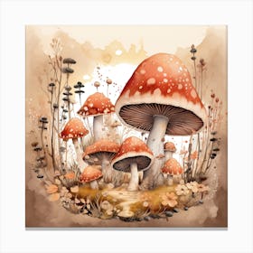 Mushrooms In The Forest 4 Canvas Print