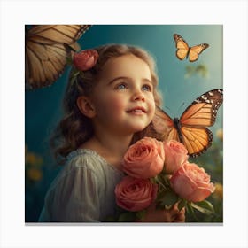 Little Girl With Butterflies Canvas Print