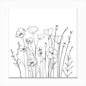 Hand Drawn Wildflowers Line Art 4 Canvas Print