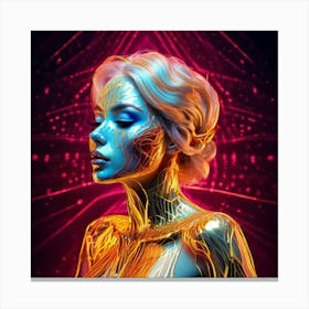 Firefly Woman, Neon, Hallucinations, Airbrush Art, Fluid Figures, Light Crimson, Gold, Bold Figurati (1) Canvas Print