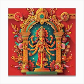 Durga Puja Themed Banner Texture With Goddess Canvas Print