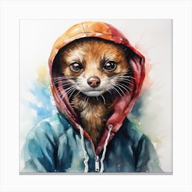 Watercolour Cartoon Weasel In A Hoodie 3 Canvas Print