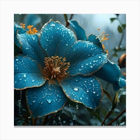 Blue Flowers In The Rain 1 Canvas Print
