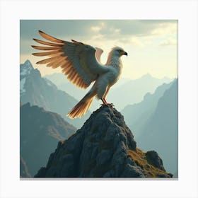 A Griffin Perched Atop A Mountain Peak, Gazing Below 1 Canvas Print