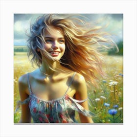 Girl In A Field 3 Canvas Print