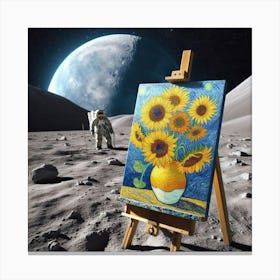Van Gogh Painted A Sunflower Still Life On The Surface Of The Moon Canvas Print