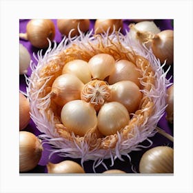 White Onions In A Basket Canvas Print
