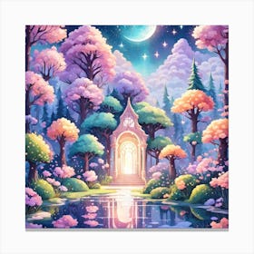 A Fantasy Forest With Twinkling Stars In Pastel Tone Square Composition 47 Canvas Print