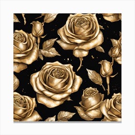 Gold Roses On Black Background Canvas Print
