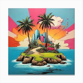 Pop Art graffiti Island with palm tree Canvas Print