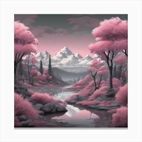 Mount Everest Nepal Pink Trees In The Mountains Soothing Pastel Landscape Canvas Print