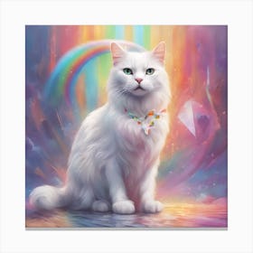 White Cat With Rainbow Canvas Print