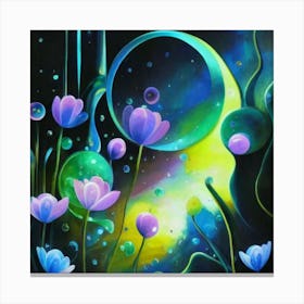 Abstract oil painting: Water flowers in a night garden 10 Canvas Print