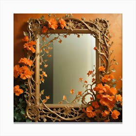 Mirror With Orange Flowers Canvas Print