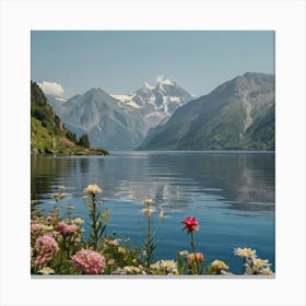 Flowers By The Lake Canvas Print