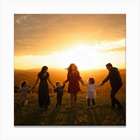 Family Captured In A Heartwarming Embrace During Golden Hour Silhouettes Of Various Family Members (5) Lienzo