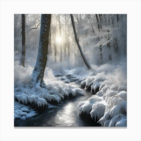 Snow Covered Ferns in the Winter Woodland Canvas Print
