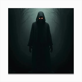 A Dark Figure With Glowing Eyes Emerging From The Shadows 1 Canvas Print