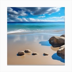 Golden Sand, Blue Sea and Fluffy Clouds Canvas Print