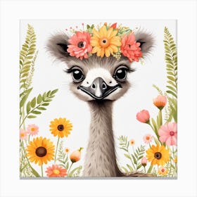 Floral Baby Ostrich Nursery Illustration (12) Canvas Print
