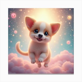 Corgi Puppy In The Clouds Canvas Print