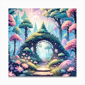 A Fantasy Forest With Twinkling Stars In Pastel Tone Square Composition 2 Canvas Print