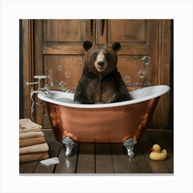 Bear In A Bathtub Bathroom 3 Canvas Print