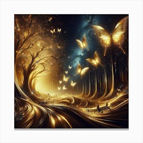 Golden Forest With Butterflies Canvas Print