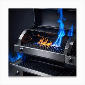 Blue Flames On A Grill Canvas Print