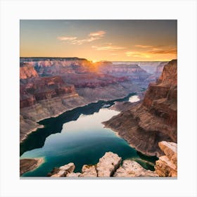 Grand Canyon Landscape Showing Water Pools And Cliffs At Sunset Canvas Print