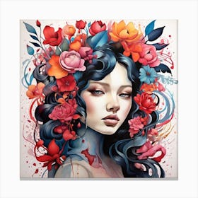 Woman With Flowers On Her Head 1 Canvas Print